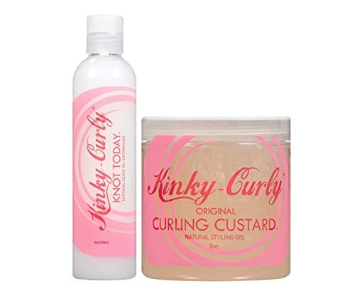 Kinky Curly Knot Today Leave In Conditioner/Detangler & Curl Custard Gel Bundle, 8 oz Each Avelisse