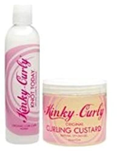 Kinky Curly Knot Today Leave In Conditioner/Detangler & Curl Custard Gel Bundle, 8 oz Each Avelisse