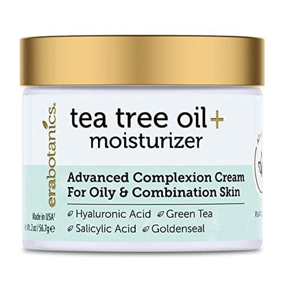 Era Organics Tea Tree Moisturizer Cream for Oily & Acne Prone Skin - Non-Greasy Face Cream with Salicylic Acid, Green Tea & Zinc - 2 oz Avelisse