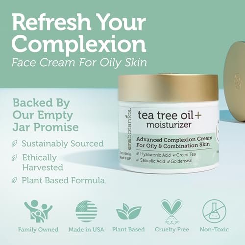 Era Organics Tea Tree Moisturizer Cream for Oily & Acne Prone Skin - Non-Greasy Face Cream with Salicylic Acid, Green Tea & Zinc - 2 oz Avelisse