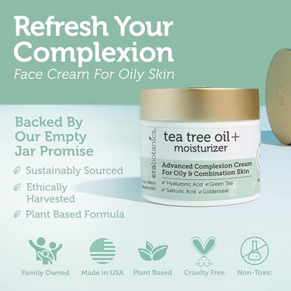 Era Organics Tea Tree Moisturizer Cream for Oily & Acne Prone Skin - Non-Greasy Face Cream with Salicylic Acid, Green Tea & Zinc - 2 oz Avelisse
