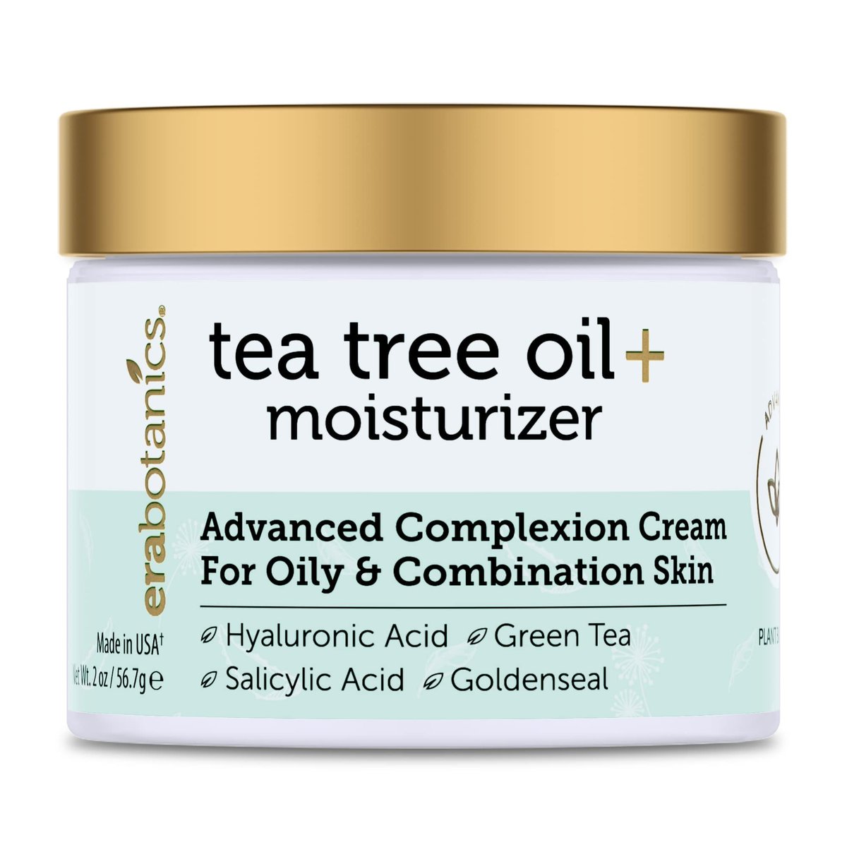 Era Organics Tea Tree Moisturizer Cream for Oily & Acne Prone Skin - Non-Greasy Face Cream with Salicylic Acid, Green Tea & Zinc - 2 oz Avelisse