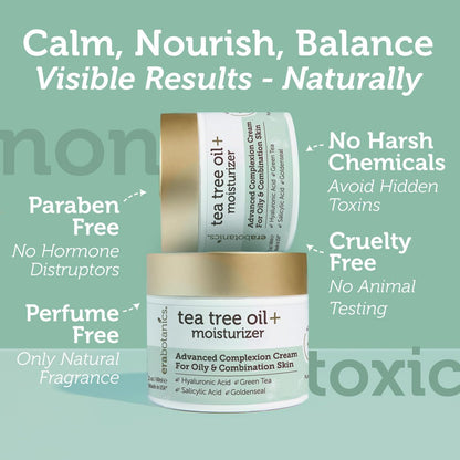 Era Organics Tea Tree Moisturizer Cream for Oily & Acne Prone Skin - Non-Greasy Face Cream with Salicylic Acid, Green Tea & Zinc - 2 oz Avelisse