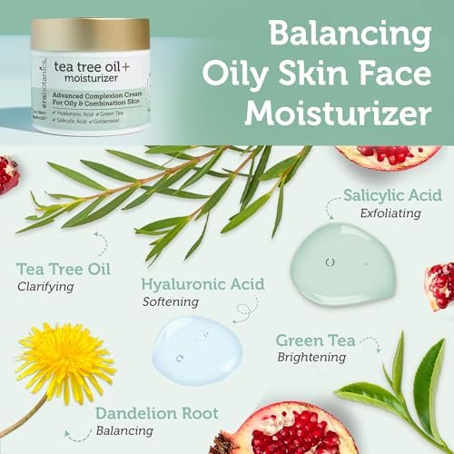 Era Organics Tea Tree Moisturizer Cream for Oily & Acne Prone Skin - Non-Greasy Face Cream with Salicylic Acid, Green Tea & Zinc - 2 oz Avelisse