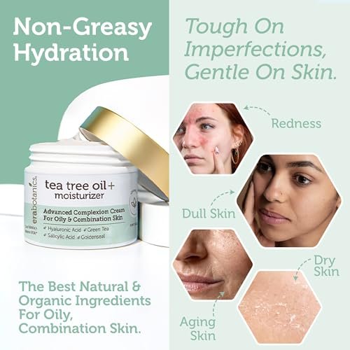 Era Organics Tea Tree Moisturizer Cream for Oily & Acne Prone Skin - Non-Greasy Face Cream with Salicylic Acid, Green Tea & Zinc - 2 oz Avelisse