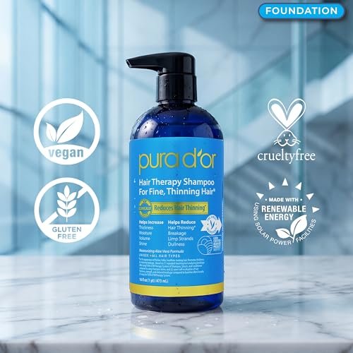 PURA D'OR Hair Thinning Therapy Biotin Shampoo and Conditioner Set - Clinically Tested Hair Thickening Products for Women & Men, Herbal Scent, Color Safe, 16oz x2 Avelisse