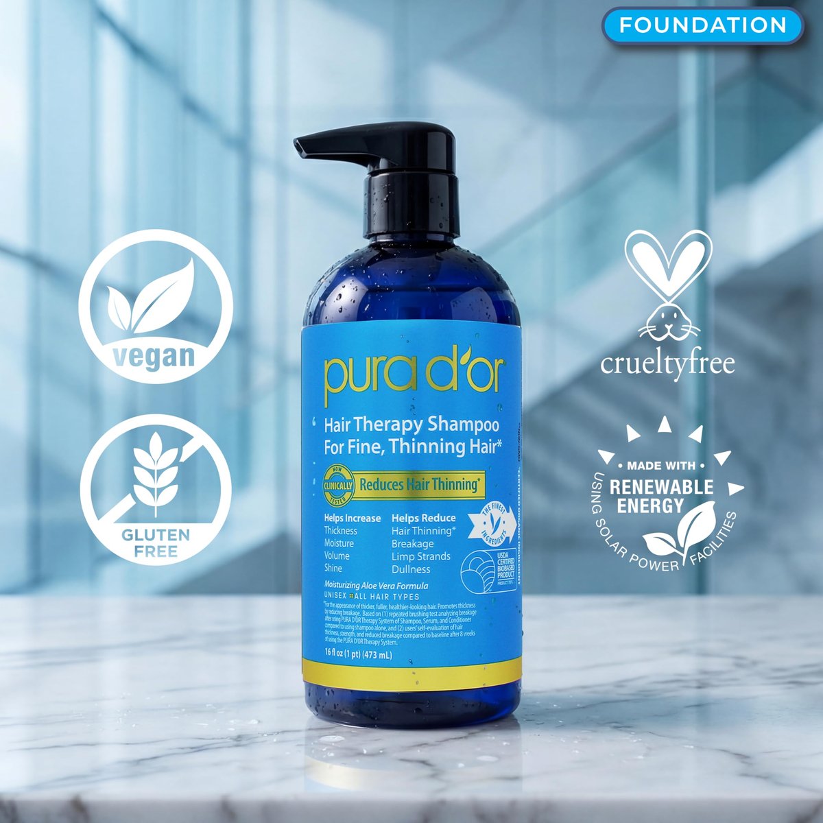PURA D'OR Hair Thinning Therapy Biotin Shampoo and Conditioner Set - Clinically Tested Hair Thickening Products for Women & Men, Herbal Scent, Color Safe, 16oz x2 Avelisse