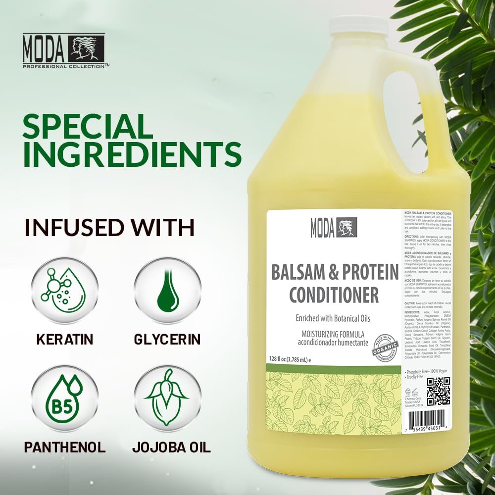 MODA Moisturizing Conditioner for All Hair Types - 128 oz Professional Size - Strengthens, Moisturizes, Adds Volume, Protects Color Avelisse