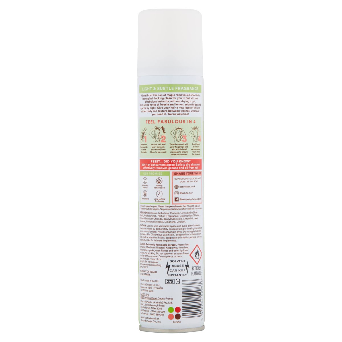 Batiste Dry Shampoo Bare Fragrance 6.73 oz (Pack of 6) - No Residue, Oil Absorbing Spray for All Hair Types Avelisse