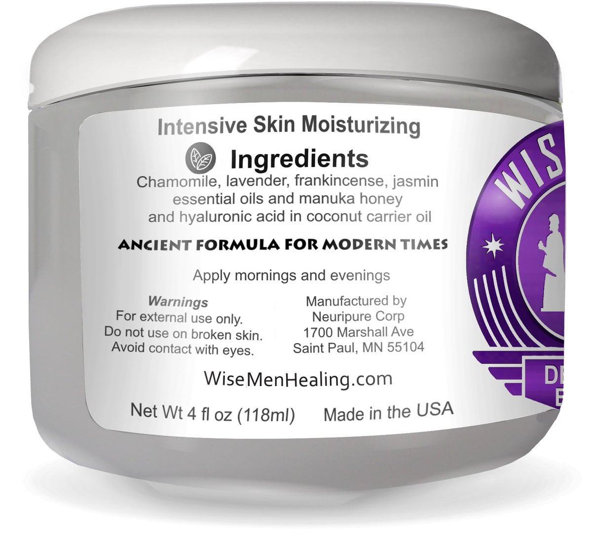 Wise Men Derma Relief Balm - Natural Skin Intensive Soothing Cream with Essential Oils, 4 oz Avelisse