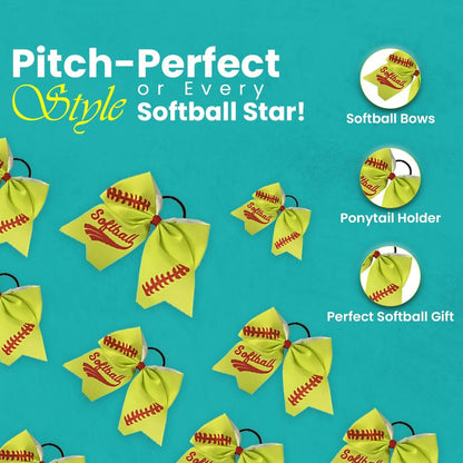 Infinity Collection Softball Hair Bow - 6.5" Cheer Bow Hair Accessory - Red Stitch