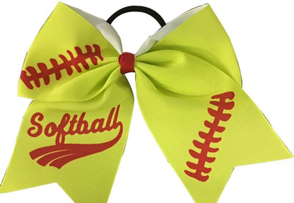 Infinity Collection Softball Hair Bow - 6.5" Cheer Bow Hair Accessory - Red Stitch