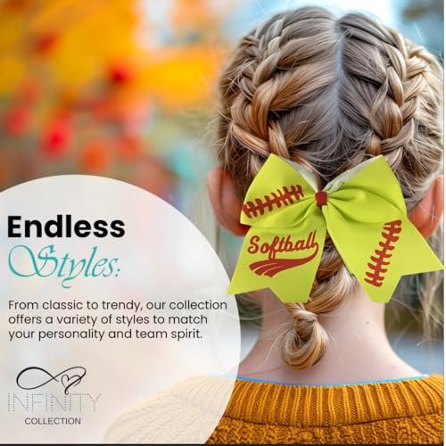 Infinity Collection Softball Hair Bow - 6.5" Cheer Bow Hair Accessory - Red Stitch - görsel 6