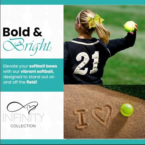 Infinity Collection Softball Hair Bow - 6.5" Cheer Bow Hair Accessory - Red Stitch - görsel 4