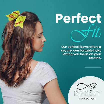 Infinity Collection Softball Hair Bow - 6.5" Cheer Bow Hair Accessory - Red Stitch