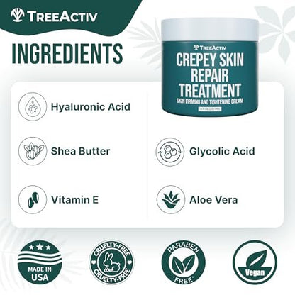 TreeActiv Crepey Skin Repair Cream – Firming Body & Neck Cream with Hyaluronic Acid, Glycolic Acid & Shea Butter, 8 oz Avelisse