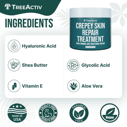 TreeActiv Crepey Skin Repair Cream – Firming Body & Neck Cream with Hyaluronic Acid, Glycolic Acid & Shea Butter, 8 oz Avelisse