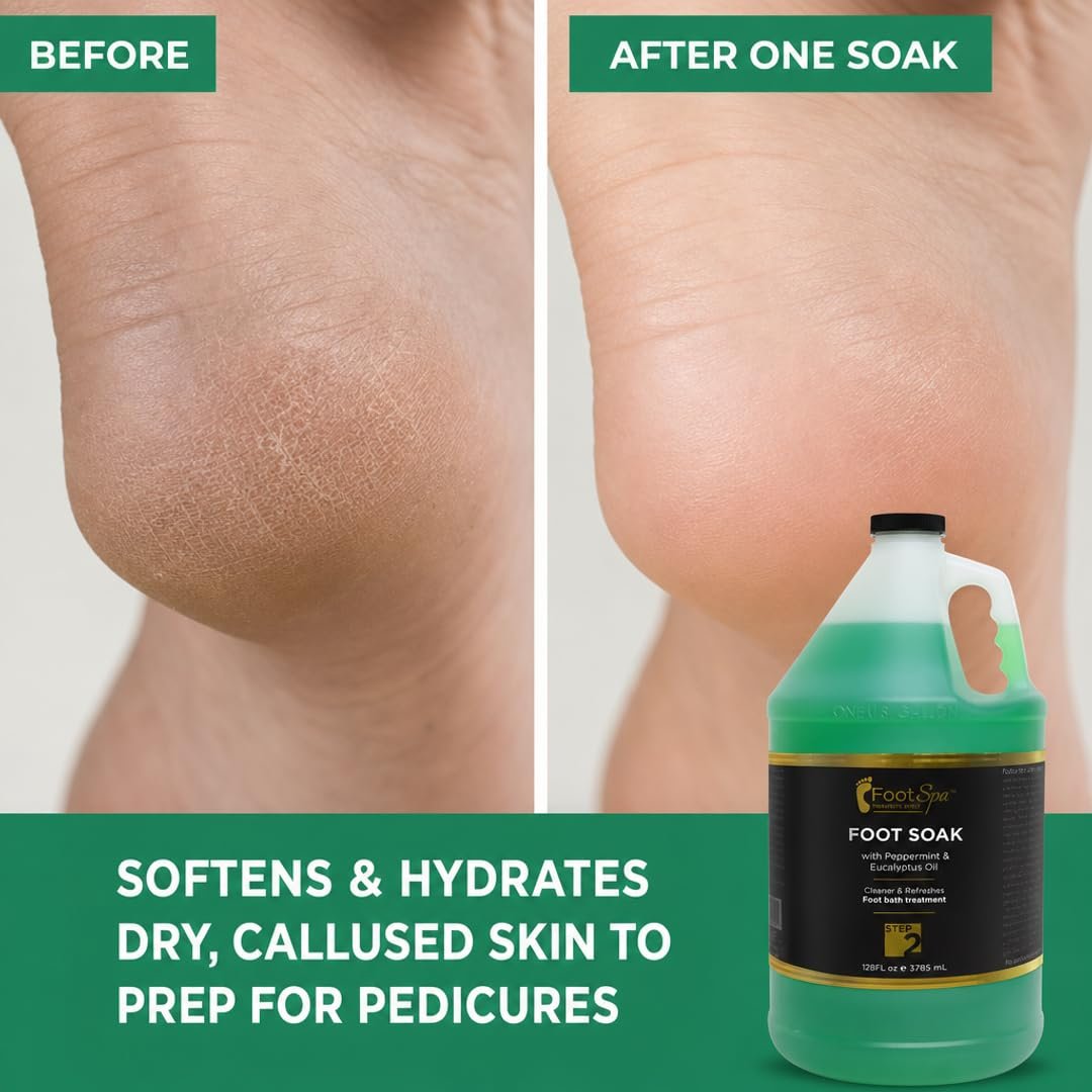 FootSpa Foot Soak - Eucalyptus & Peppermint - 128 oz Gallon Refill - Cleanses, Softens, Refreshes Avelisse