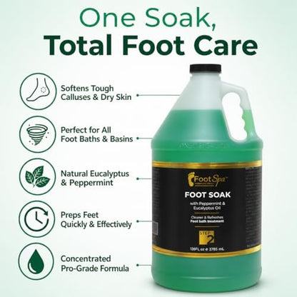 FootSpa Foot Soak - Eucalyptus & Peppermint - 128 oz Gallon Refill - Cleanses, Softens, Refreshes Avelisse