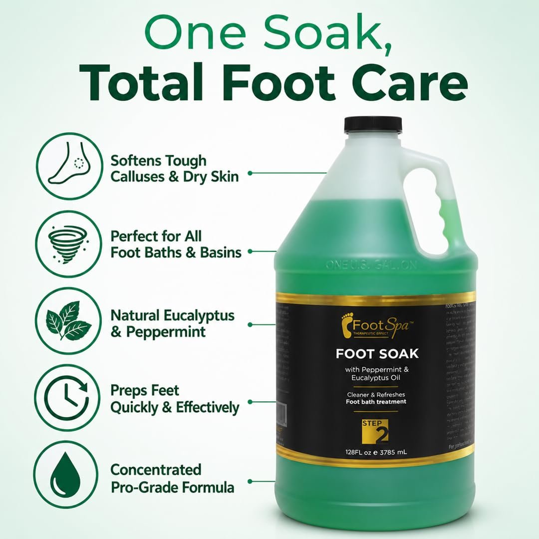 FootSpa Foot Soak - Eucalyptus & Peppermint - 128 oz Gallon Refill - Cleanses, Softens, Refreshes Avelisse
