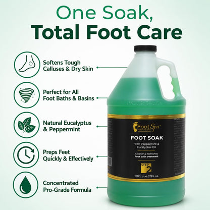 FootSpa Foot Soak - Eucalyptus & Peppermint - 128 oz Gallon Refill - Cleanses, Softens, Refreshes Avelisse