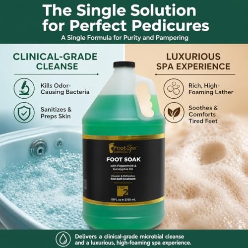 FootSpa Foot Soak - Eucalyptus & Peppermint - 128 oz Gallon Refill - Cleanses, Softens, Refreshes Avelisse