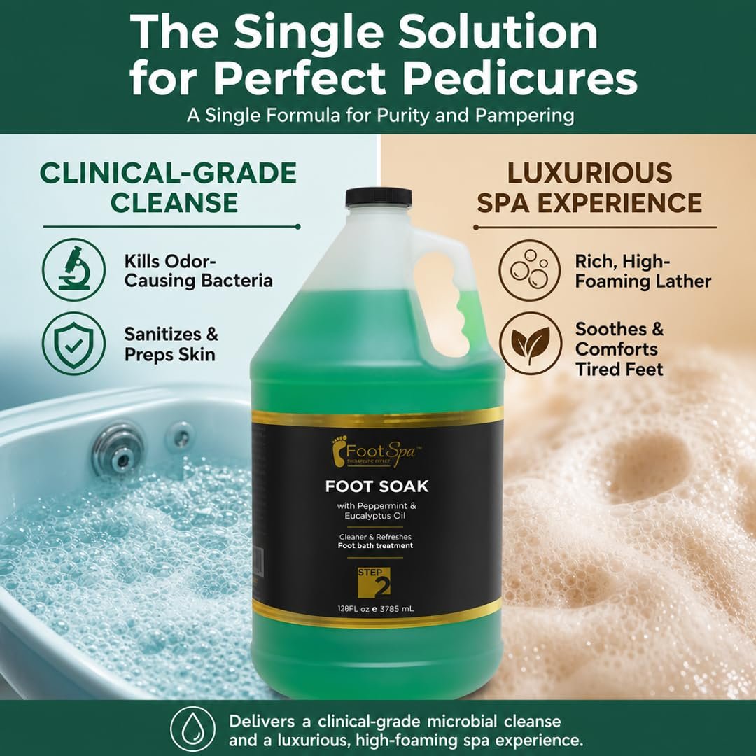 FootSpa Foot Soak - Eucalyptus & Peppermint - 128 oz Gallon Refill - Cleanses, Softens, Refreshes Avelisse