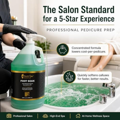 FootSpa Foot Soak - Eucalyptus & Peppermint - 128 oz Gallon Refill - Cleanses, Softens, Refreshes Avelisse