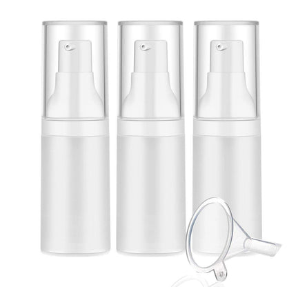 Mild East 3-Pack 20ml Sterile Airless Pump Bottle Set with Funnel – Matte Travel Lotion Dispensers