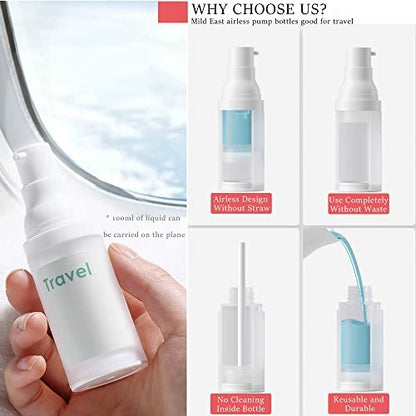 Mild East 3-Pack 20ml Sterile Airless Pump Bottle Set with Funnel – Matte Travel Lotion Dispensers