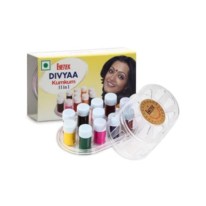 Eyetex Divyaa Liquid Kumkum Bindi Set - 11 Vibrant Colors, 1.5gm Each
