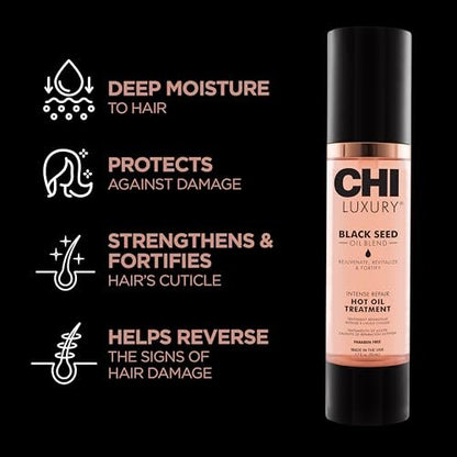 CHI Luxury Black Seed Oil Intense Repair Hot Oil Treatment - Moisturizes & Strengthens Dry & Damaged Hair - Sulfate, Paraben & Gluten-Free - 1.7 oz Avelisse