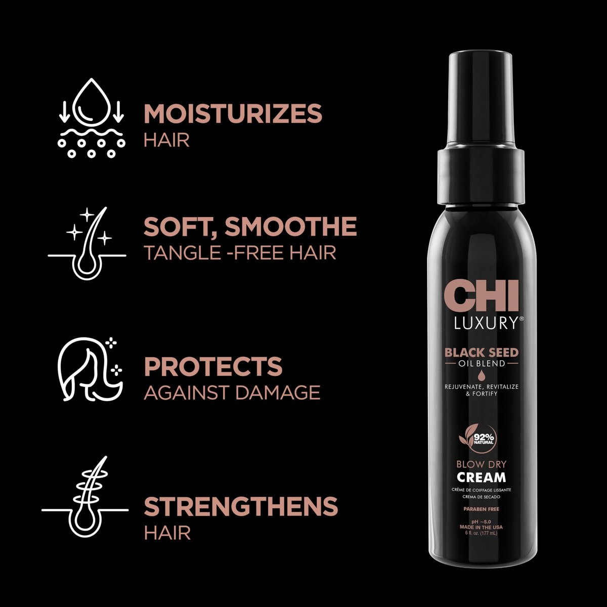CHI Luxury Black Seed Oil Blow Dry Cream - Moisturizing Styling Cream for Sleek & Smooth Hair, Light-Hold, Sulfate, Paraben & Gluten-Free, 6 Oz Avelisse