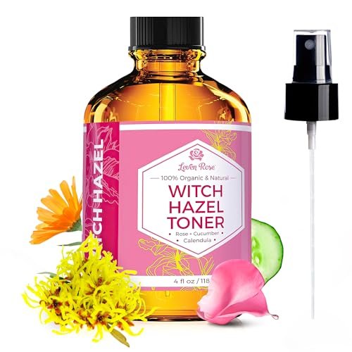 Leven Rose Witch Hazel Alcohol Free Toner - 100% Pure Organic Facial Rose Water with Rose Petals, Calendula, Cucumber, and Chamomile Flower, 4 oz Avelisse