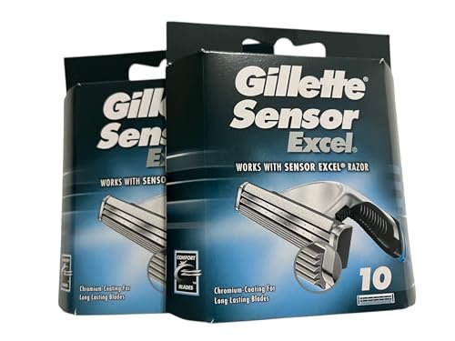 Gillette Sensor Excel Cartridges 10 Count (Pack of 2) – Premium Razor Blade Refills Avelisse