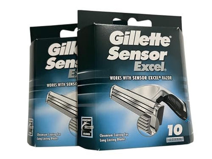 Gillette Sensor Excel Cartridges 10 Count (Pack of 2) – Premium Razor Blade Refills Avelisse