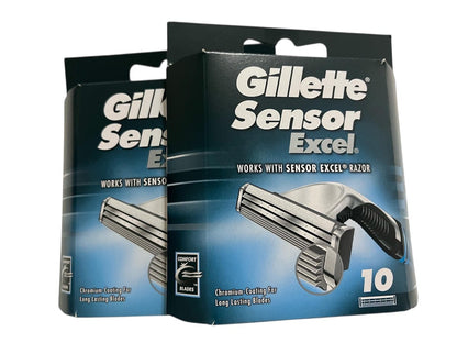 Gillette Sensor Excel Cartridges 10 Count (Pack of 2) – Premium Razor Blade Refills Avelisse