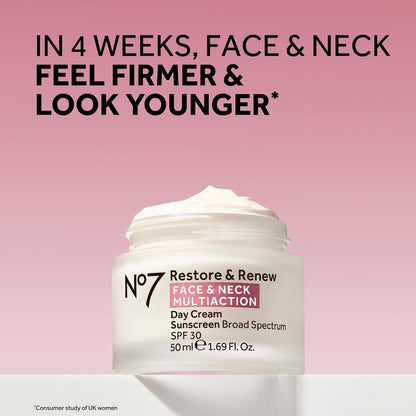 No7 Restore & Renew Face & Neck Multi Action Skincare System SPF 30 Day Cream, Anti-Aging Serum, Hyaluronic Acid Night Cream (3 Piece Kit) Avelisse