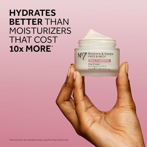No7 Restore & Renew Face & Neck Multi Action Skincare System SPF 30 Day Cream, Anti-Aging Serum, Hyaluronic Acid Night Cream (3 Piece Kit) Avelisse