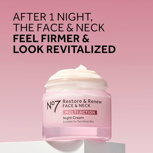 No7 Restore & Renew Face & Neck Multi Action Skincare System SPF 30 Day Cream, Anti-Aging Serum, Hyaluronic Acid Night Cream (3 Piece Kit) Avelisse