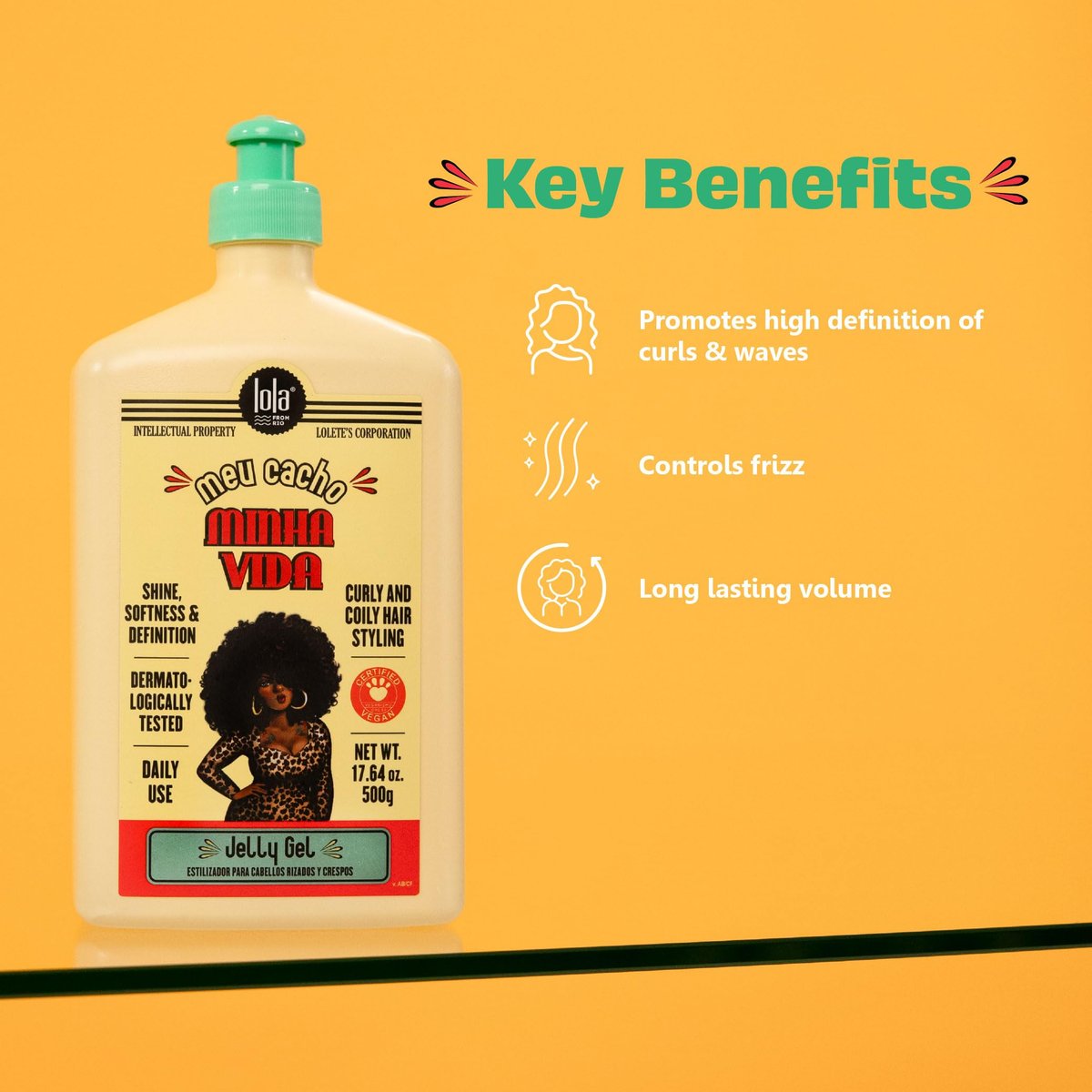 Lola From Rio Meu Cacho Minha Vida Moisturizing Jelly Gel for Defined, Bouncy Curls & Waves – Flexible Hold Styling Gel for Curly Hair – 16.91 fl oz Avelisse