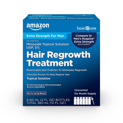 Minoxidil Topical Solution USP, 5% Hair Regrowth Treatment for Men, Extra Strength, 12 fl oz (2 fl oz x 6) Avelisse