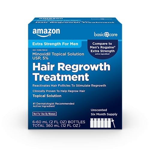 Minoxidil Topical Solution USP, 5% Hair Regrowth Treatment for Men, Extra Strength, 12 fl oz (2 fl oz x 6) Avelisse
