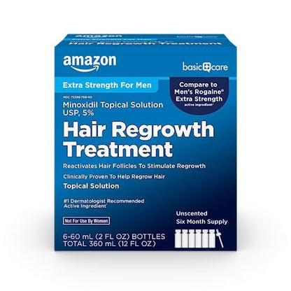 Minoxidil Topical Solution USP, 5% Hair Regrowth Treatment for Men, Extra Strength, 12 fl oz (2 fl oz x 6) Avelisse