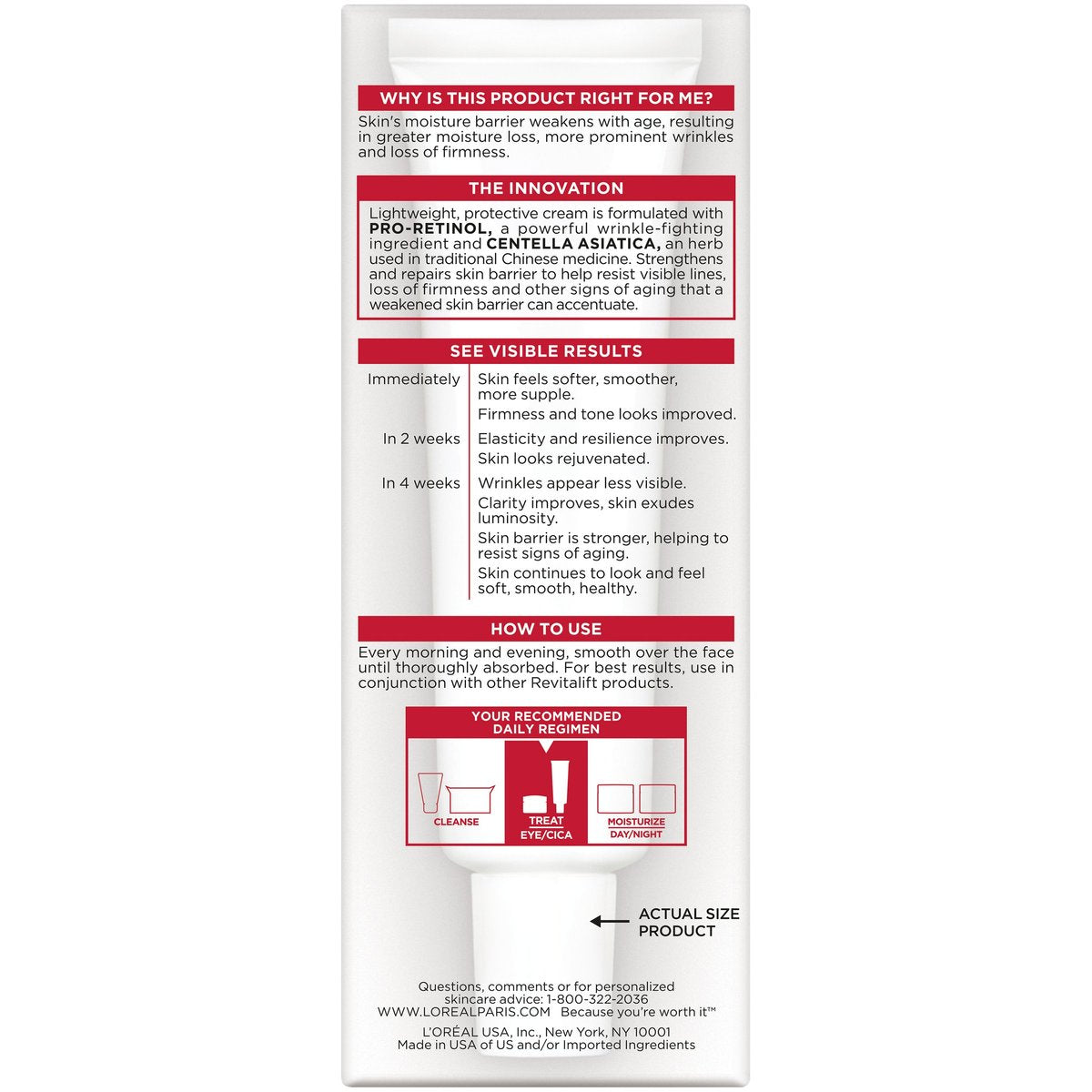 L'Oreal Paris Revitalift Cicacream Anti-Aging Face Moisturizer with Centella Asiatica - Anti-Wrinkle & Skin Barrier Repair, Fragrance Free, Paraben Free, 1.7 fl oz - görsel 9
