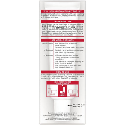 L'Oreal Paris Revitalift Cicacream Anti-Aging Face Moisturizer with Centella Asiatica - Anti-Wrinkle & Skin Barrier Repair, Fragrance Free, Paraben Free, 1.7 fl oz