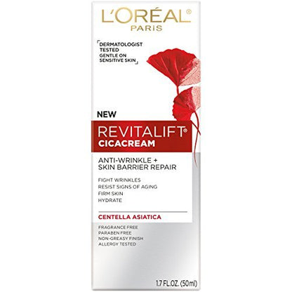 L'Oreal Paris Revitalift Cicacream Anti-Aging Face Moisturizer with Centella Asiatica - Anti-Wrinkle & Skin Barrier Repair, Fragrance Free, Paraben Free, 1.7 fl oz