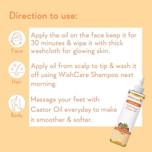 WishCare Premium Cold Pressed Castor Oil for Hair & Skin - 200ml (6.8 Fl Oz) - görsel 9