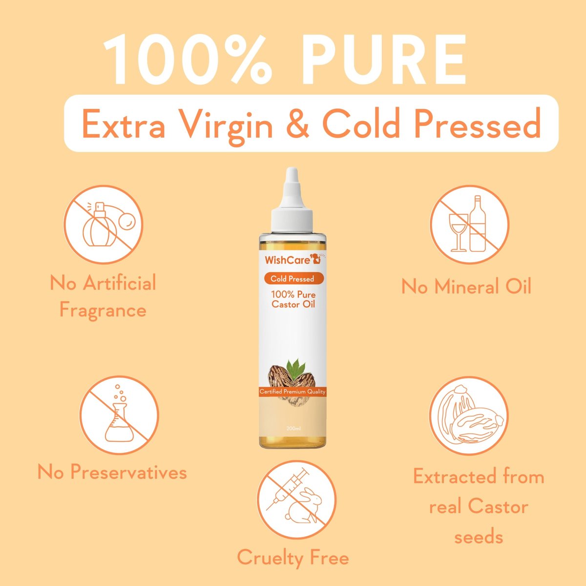 WishCare Premium Cold Pressed Castor Oil for Hair & Skin - 200ml (6.8 Fl Oz) - görsel 6