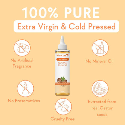 WishCare Premium Cold Pressed Castor Oil for Hair & Skin - 200ml (6.8 Fl Oz)